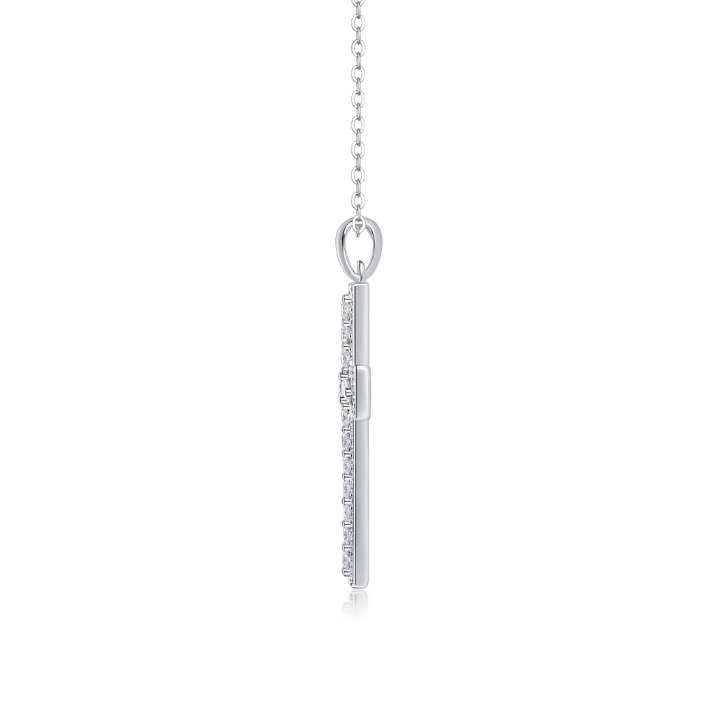Moissanite Cross Sterling Silver Platinum Necklace