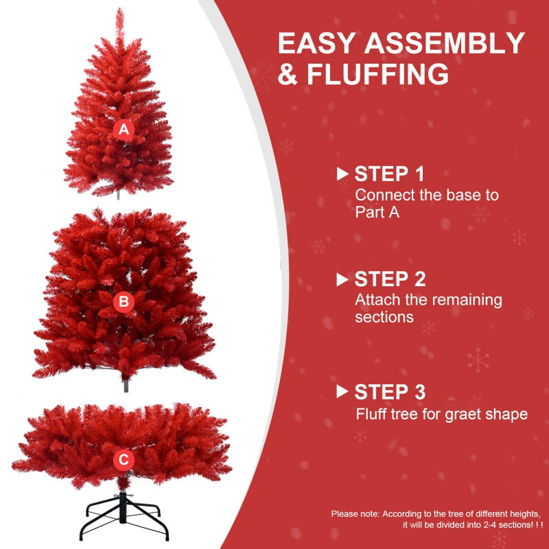 Red Artificial Christmas Tree - Vibrant Holiday Decor with Metal Stand