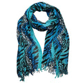 Aqua Blue Geometric Boho Scarf - Long Turquoise Print (77" x 22")
