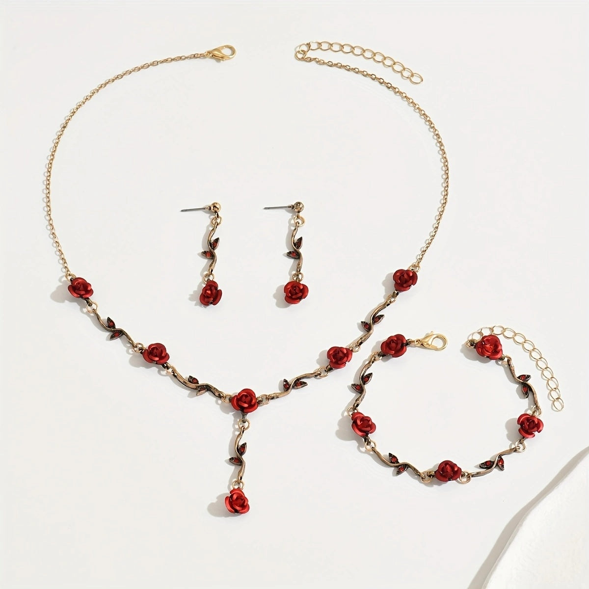 Red Rose Necklace, Bracelet & Earring Set