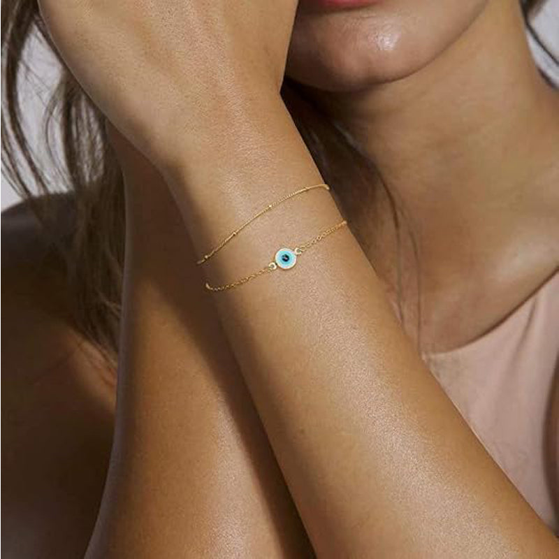 Dainty 14K Gold Plated Layered Beads & Oval Chain Bracelet