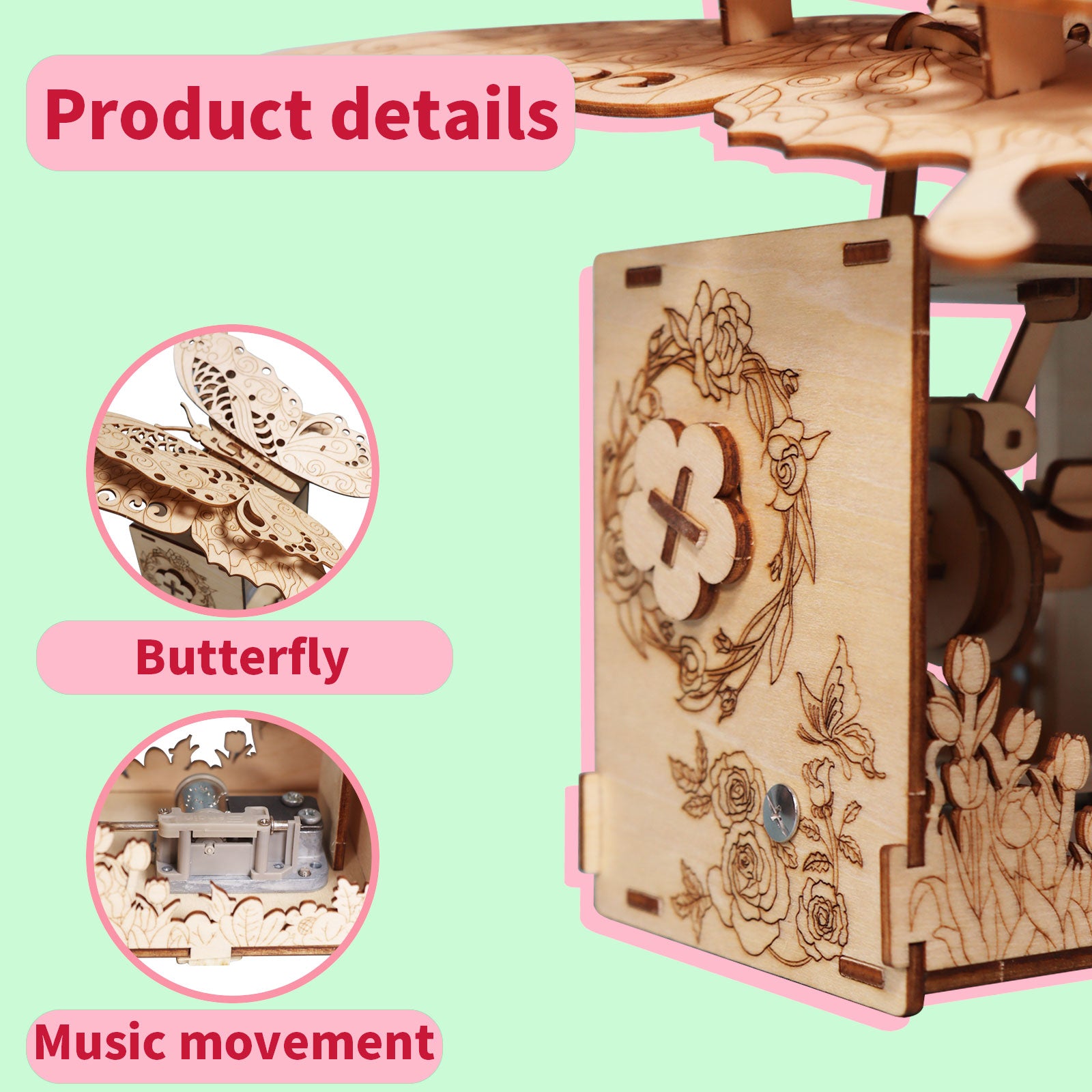 Butterfly Music Box 3D Wooden Puzzle - You Are My Sunshine Musical Assembly Kit