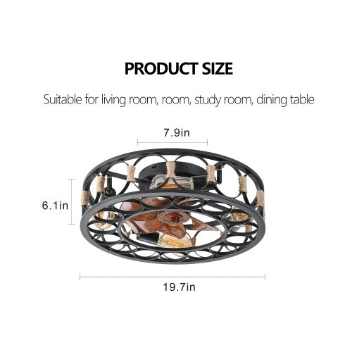 Farmhouse Cage Ceiling Fan with LED Light & Remote - Low Profile