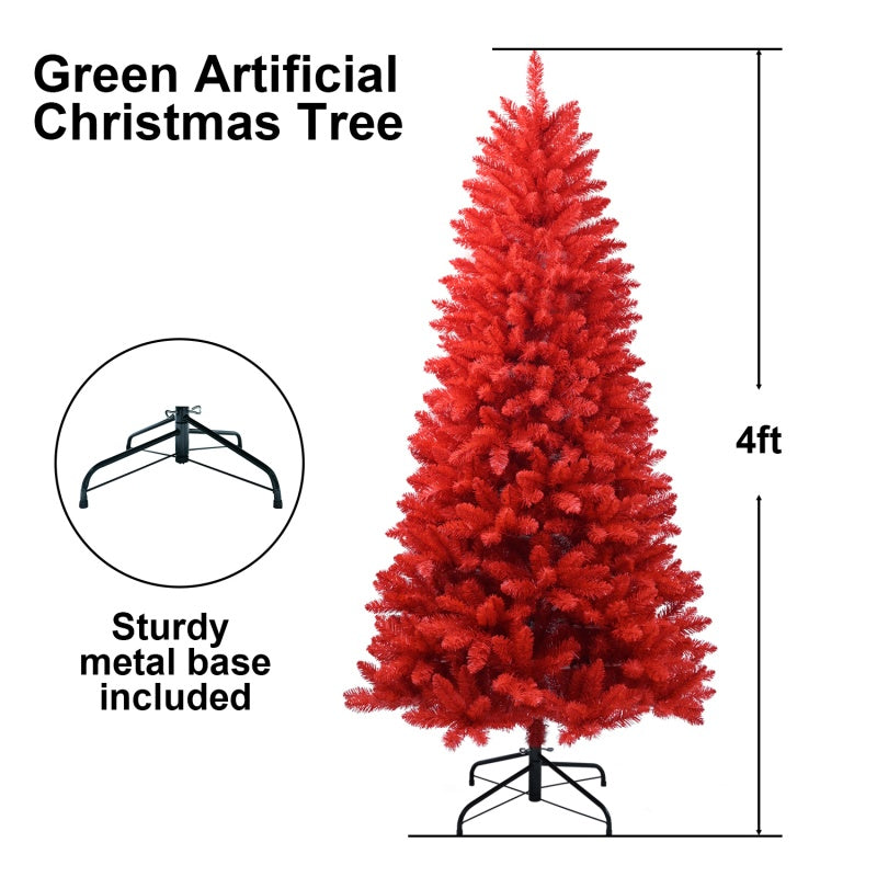 Red Artificial Christmas Tree - Vibrant Holiday Decor with Metal Stand