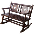 Outdoor Wood Rocking Bench for 2 - Rustic Brown Porch Rocker