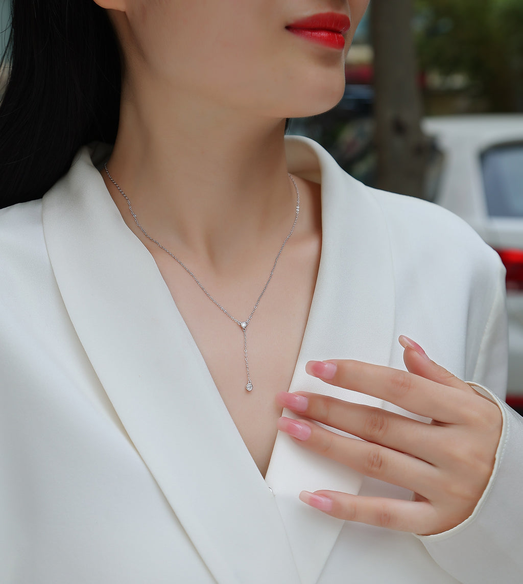 Moissanite Tassel Pendant Necklace - S925 Sterling Silver