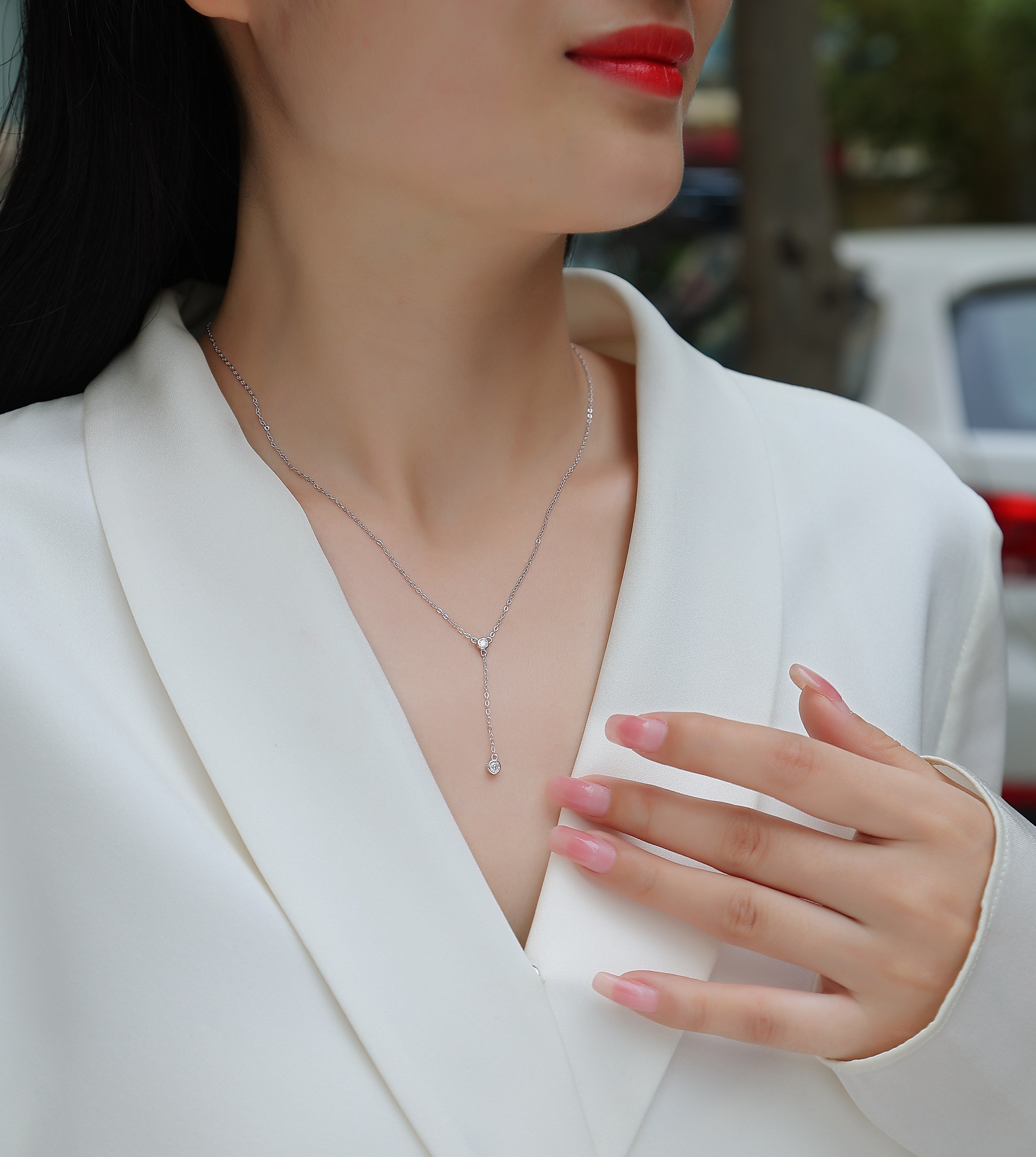 Moissanite Tassel Pendant Necklace - S925 Sterling Silver