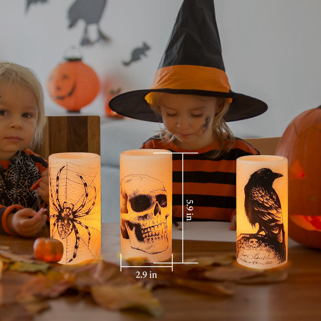 3-Pack Halloween Flameless LED Candles with Timer - Battery Operated