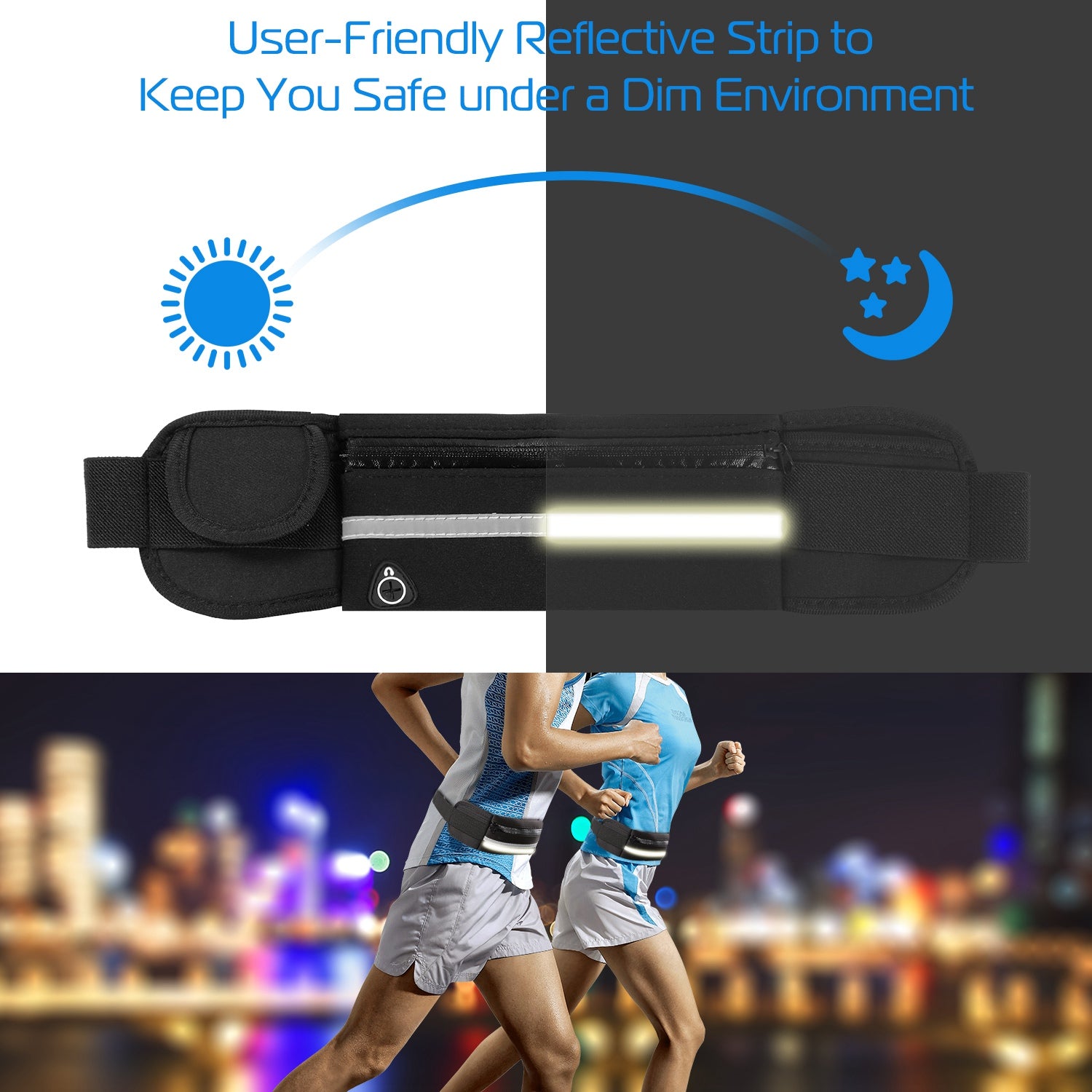 Waterproof Running Belt with 3 Pockets - Adjustable Waist Pack