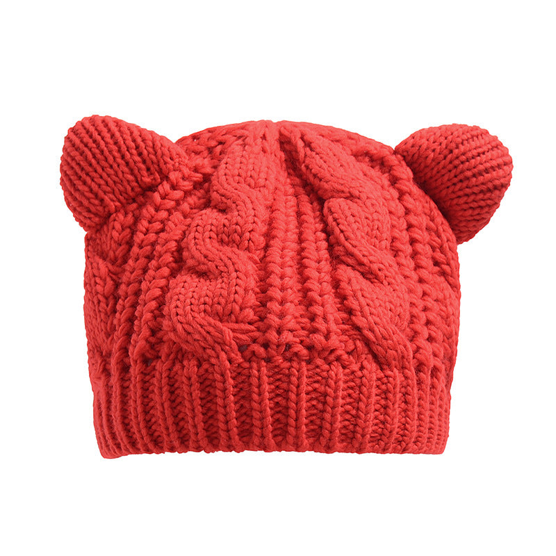 Handmade 3D Cute Knitted Cat Ear Beanie - Various Colors