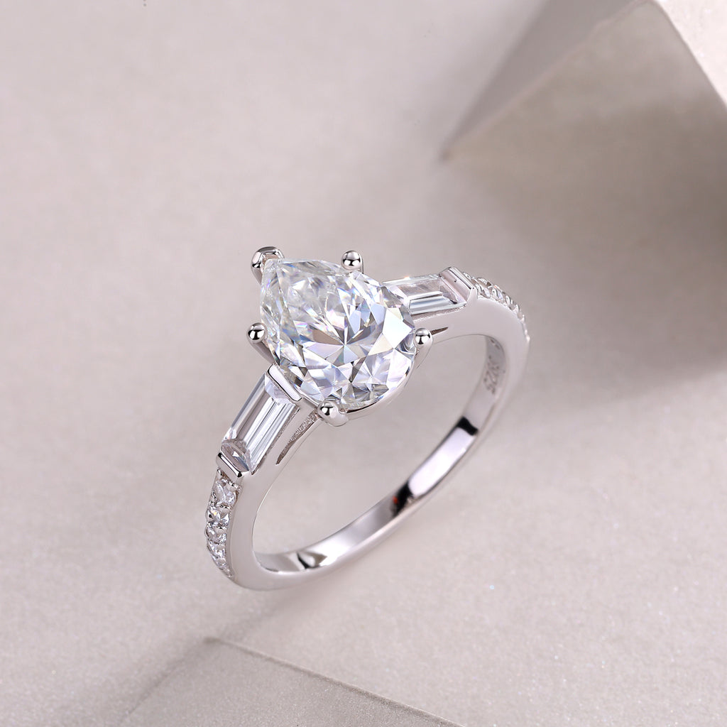 Pear-Shaped Moissanite Sterling Silver Ring