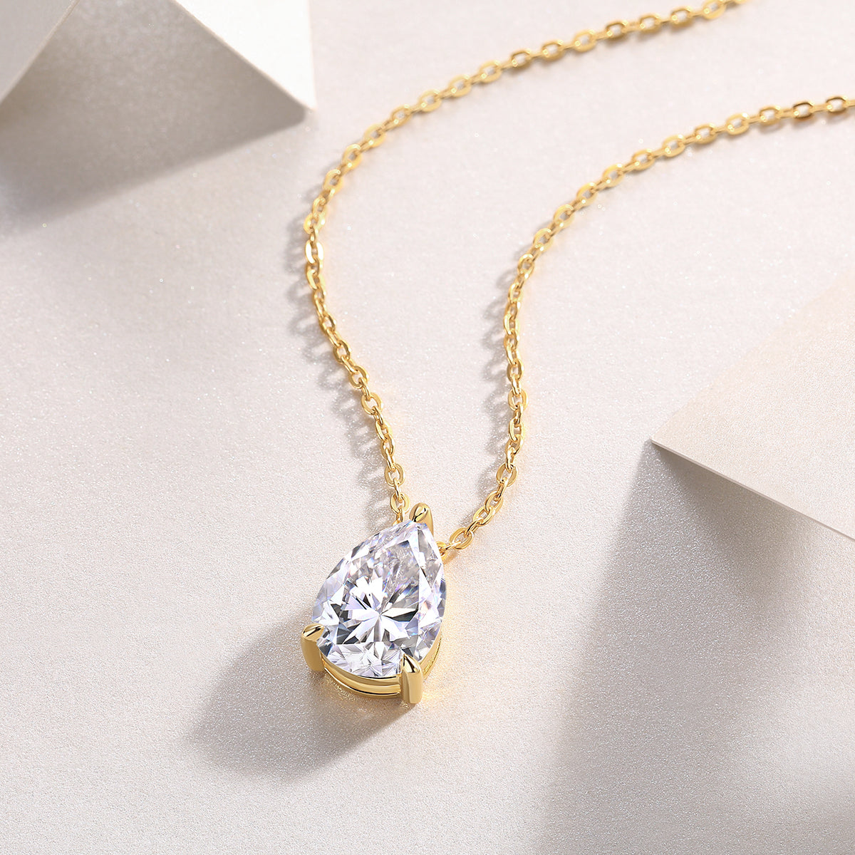 Pear-Shaped Moissanite Pendant Necklace – S925 Sterling Silver with Gold Plating