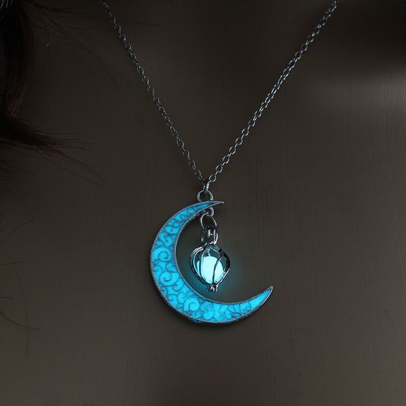 Glowing Moon Pendant Silver Plated Chain Necklaces