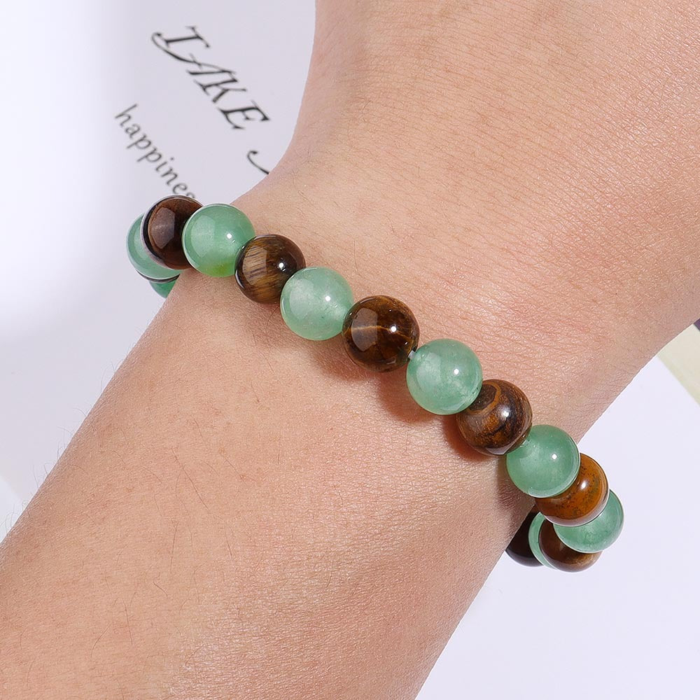 Natural Tiger Eye and Green Jade Gemstone Bracelet