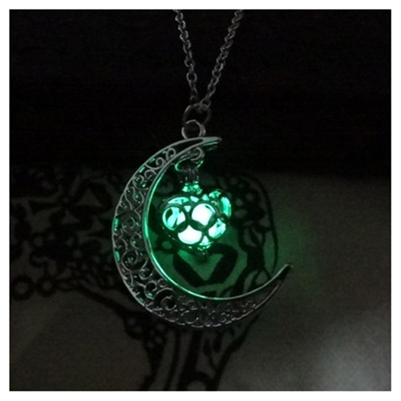 Glowing Moon Pendant Silver Plated Chain Necklaces