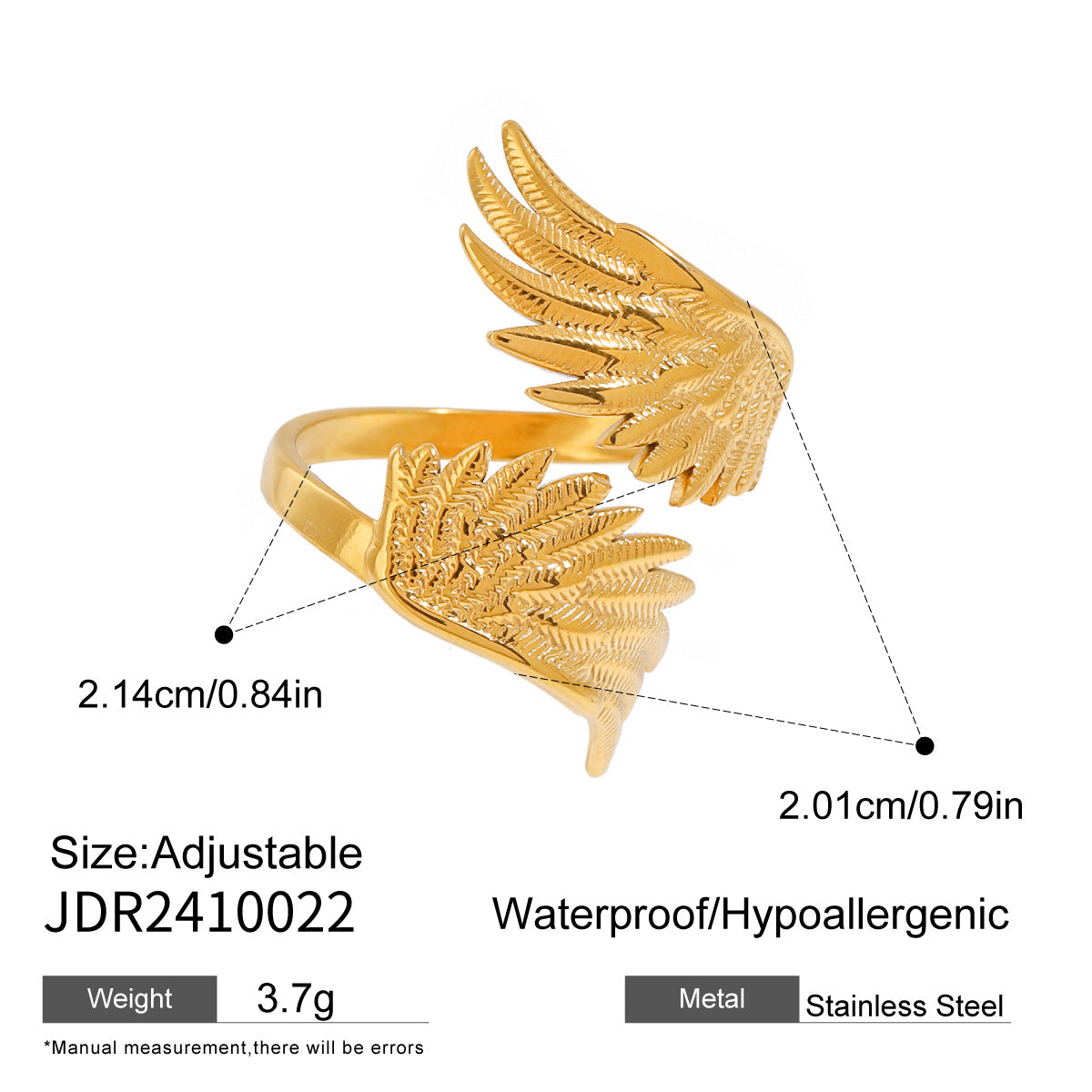 Wide Wings Titanium Steel Open Ring