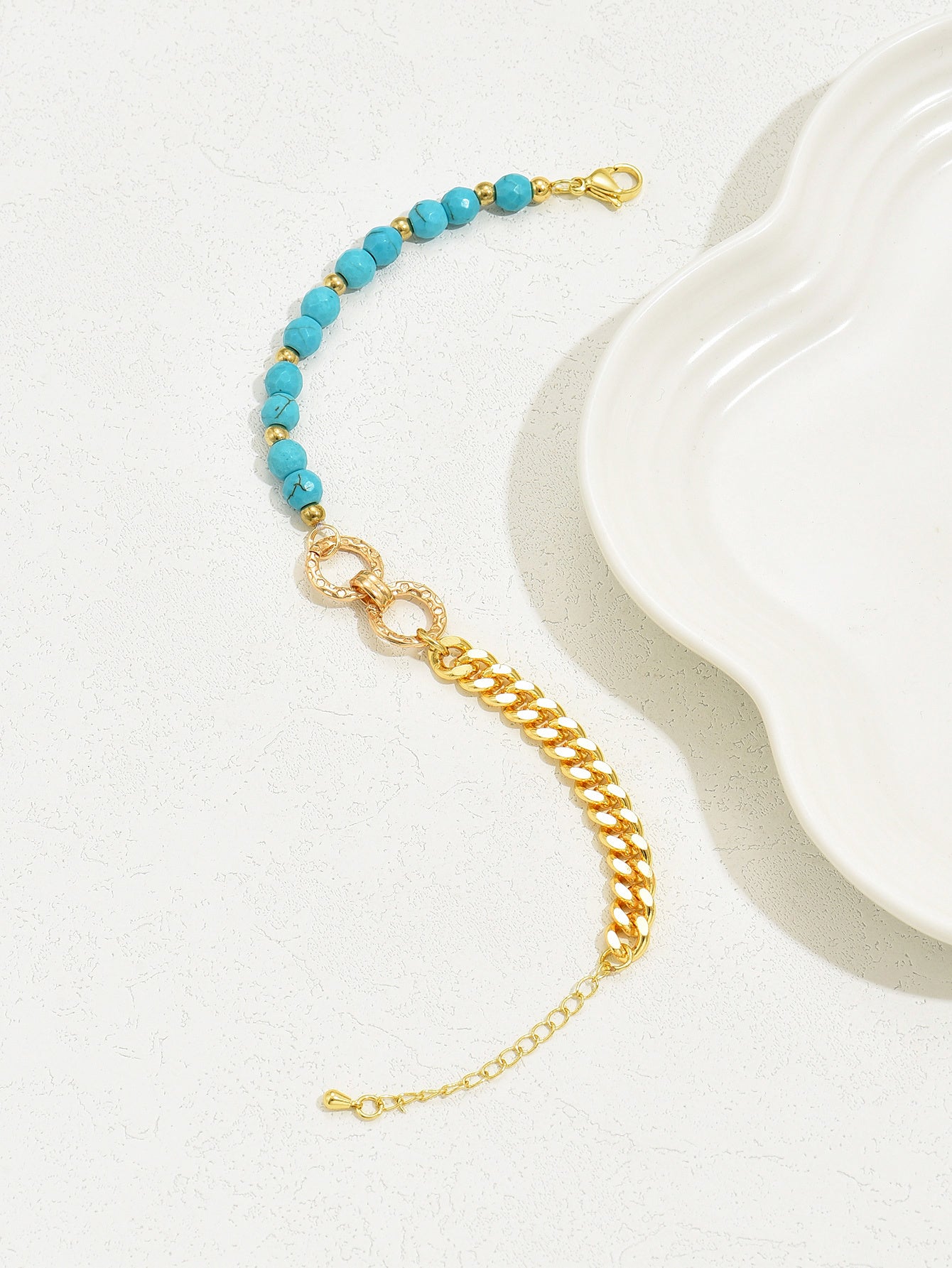 Turquoise Multi-Chain Mixed Bead Double Ring Bracelet