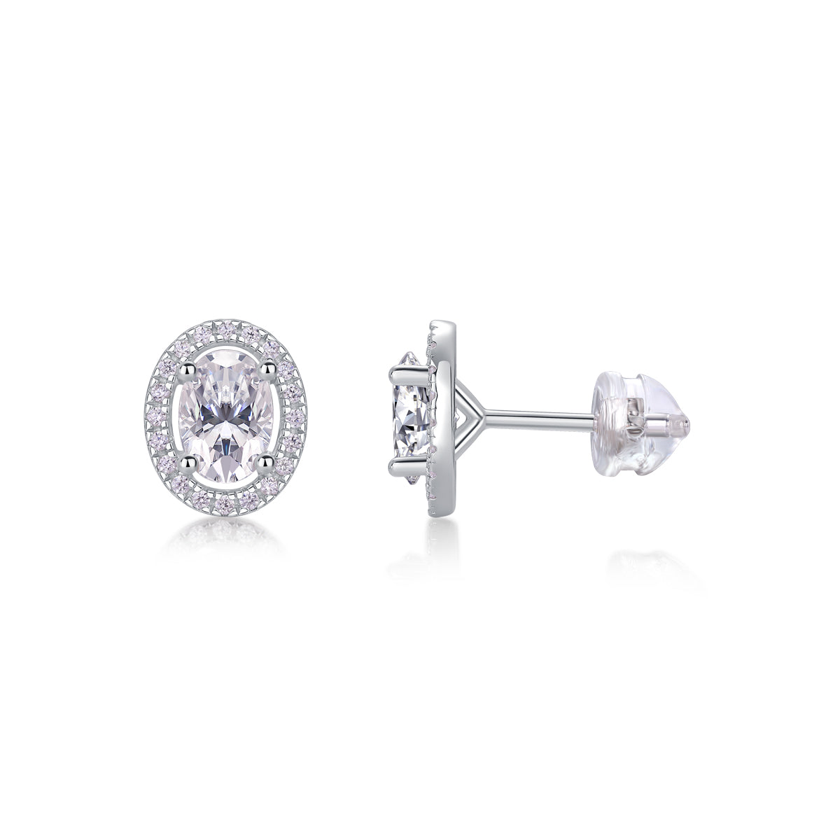 Phantom Night Oval Moissanite Stud Earrings in Platinum-Plated S925 Sterling Silver