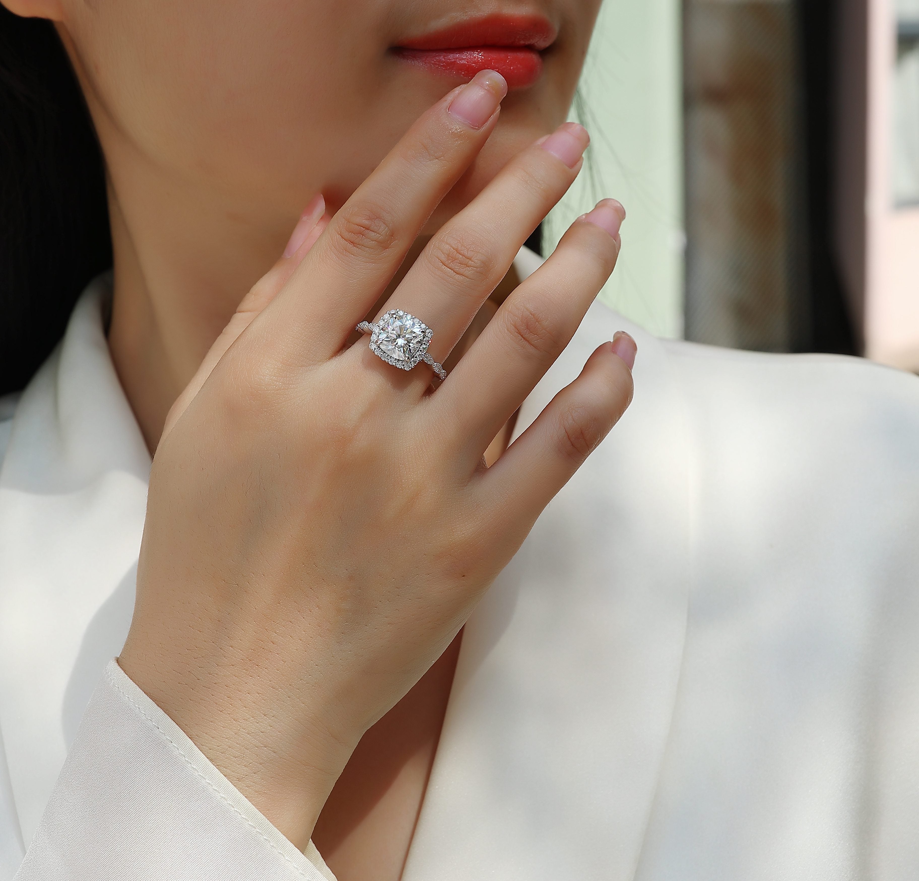 Gorgeous Square Cushion Moissanite Bezel Ring – S925 Sterling Silver, Platinum Plated