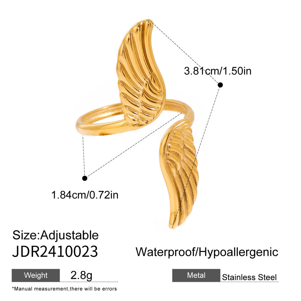 Vertical Wings Titanium Steel Open Ring