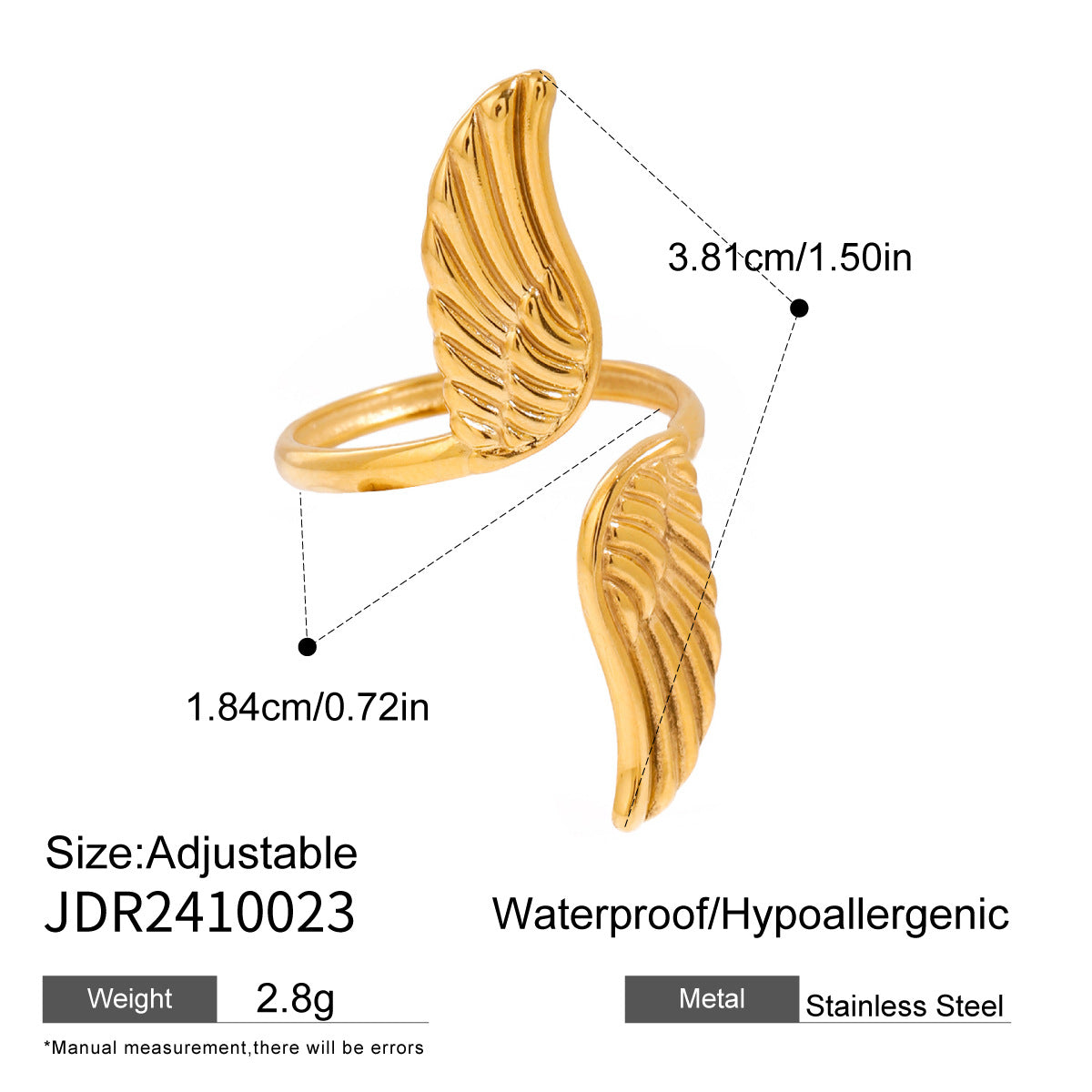 Vertical Wings Titanium Steel Open Ring