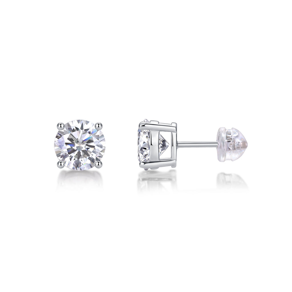 Classic Moissanite Stud Earrings — S925 Sterling Silver, 0.5ct / 1ct / 2ct