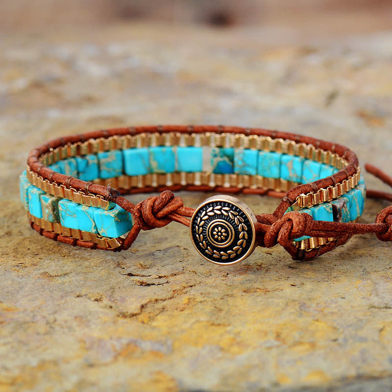 Imperial Stone Hand-Woven Leather Bracelet