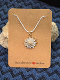 Rhinestone Daisy Pendant Necklace - Gold & White Snake Chain