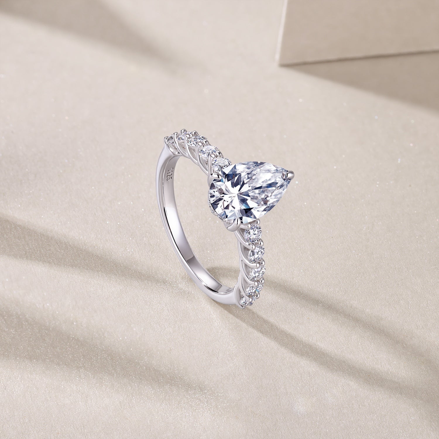 Moonlight Water Drop Pear Moissanite Bezel Ring – S925 Sterling Silver, Platinum Plated