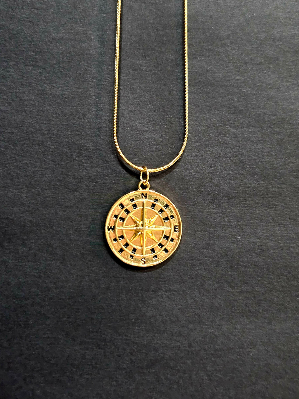 Compass Necklace with Black Detail - Gold Stainless Steel Chain