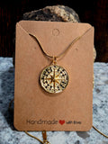 Compass Necklace with Black Detail - Gold Stainless Steel Chain