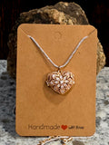 Rhinestone Heart Locket Necklace - Gold & White Gold Chain