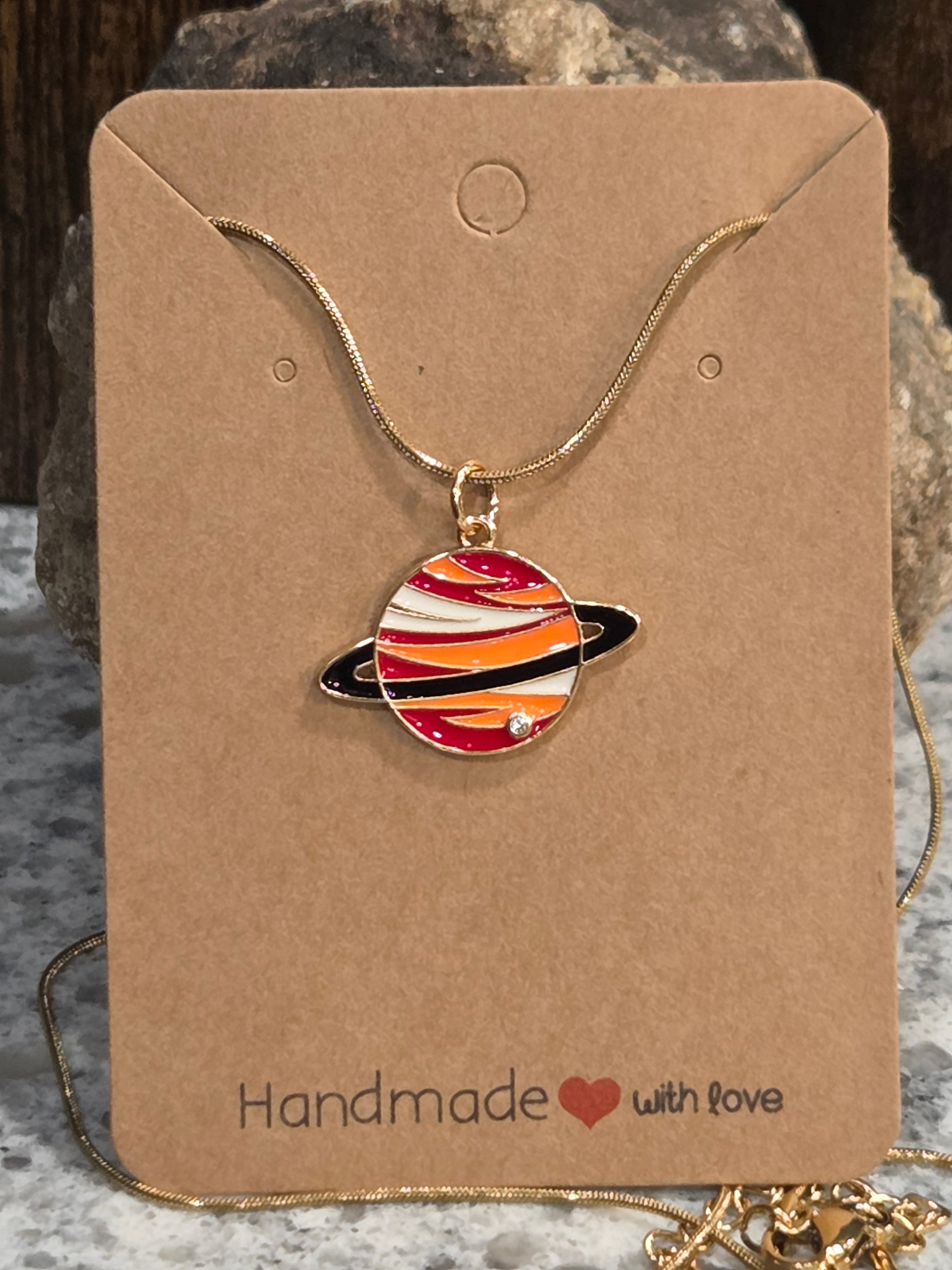 Saturn Planet Necklace - Cubic Zirconia with Gold Chain
