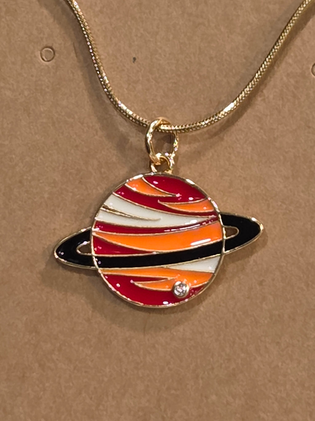 Saturn Planet Necklace - Cubic Zirconia with Gold Chain