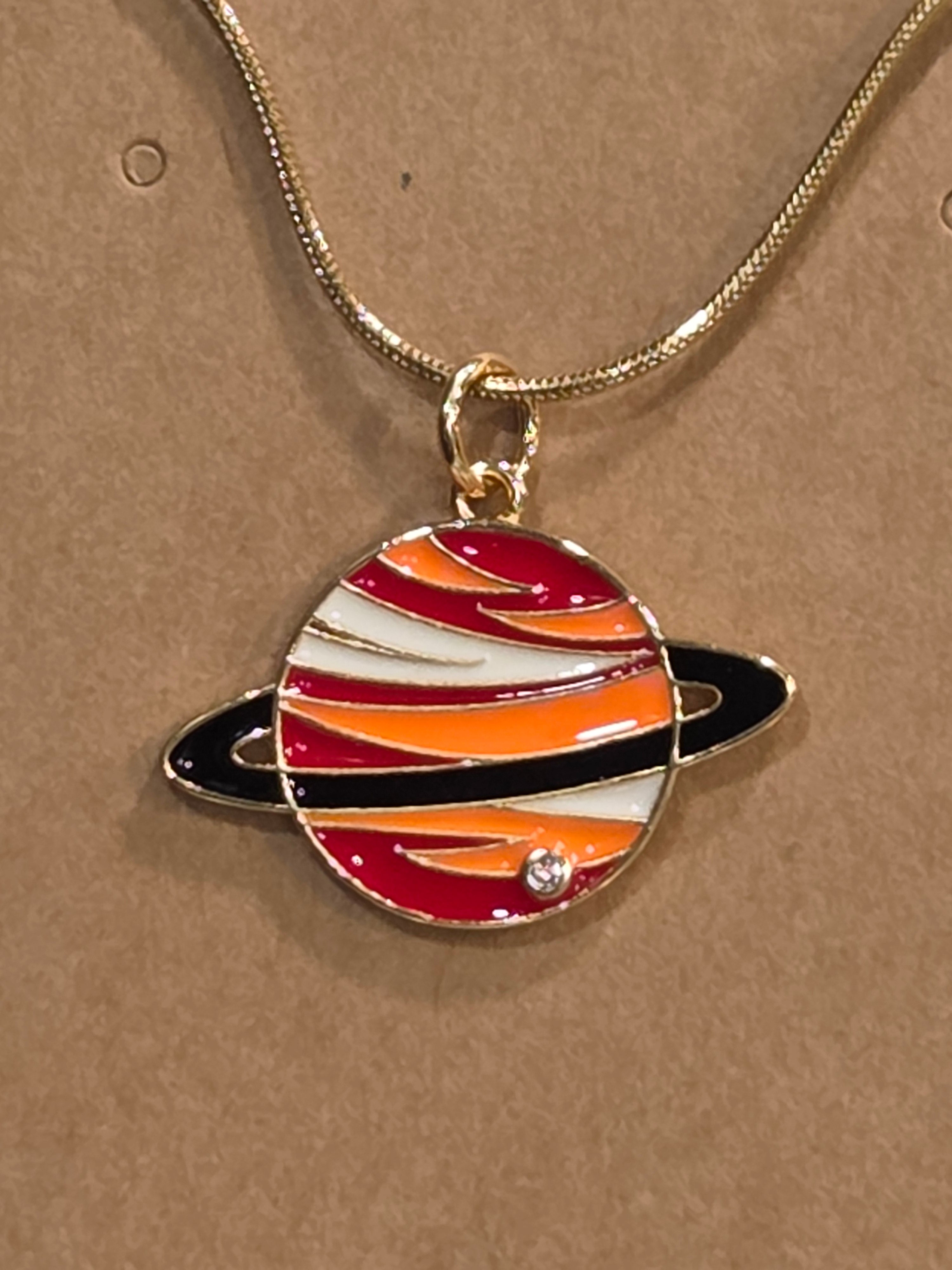 Saturn Planet Necklace - Cubic Zirconia with Gold Chain