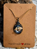 Blue Glass Bee Necklace - Faceted Stone with Gold Chain