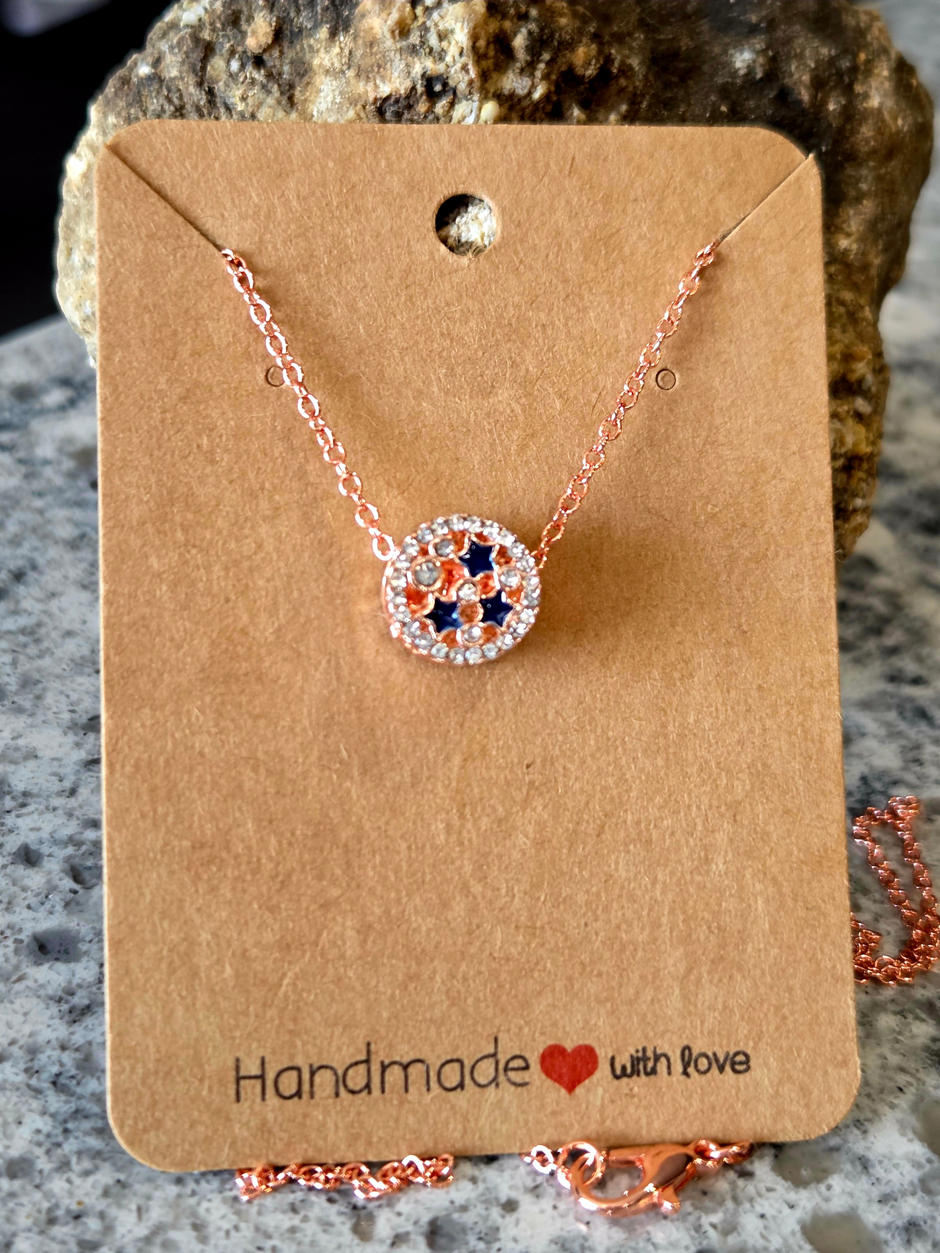 Star Pendant Bead with Rhinestone Accents - Geometric Design