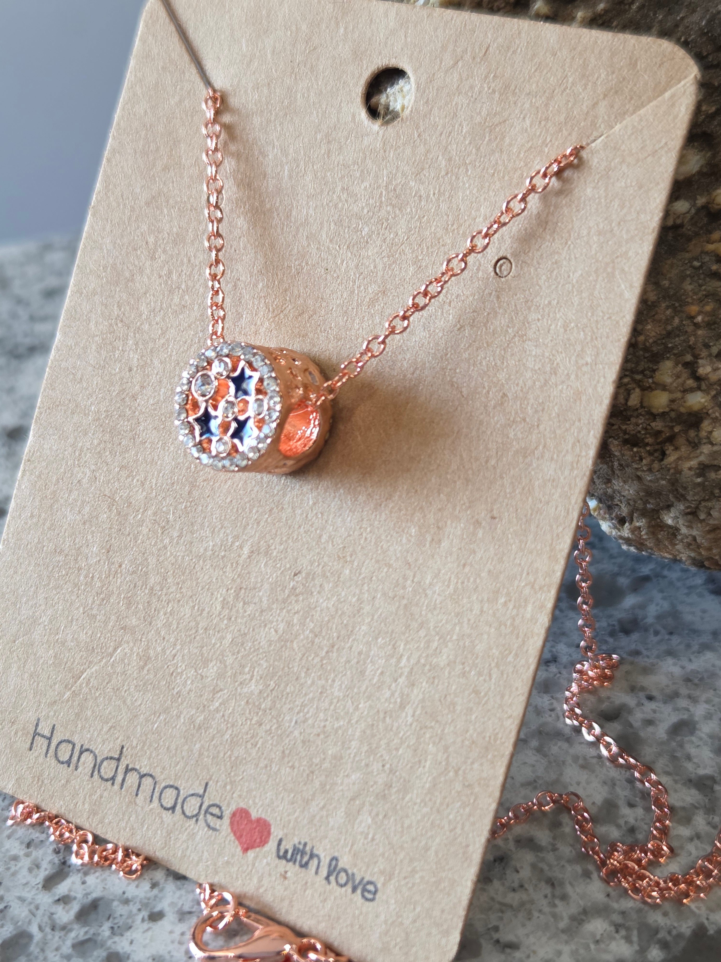 Star Pendant Bead with Rhinestone Accents - Geometric Design