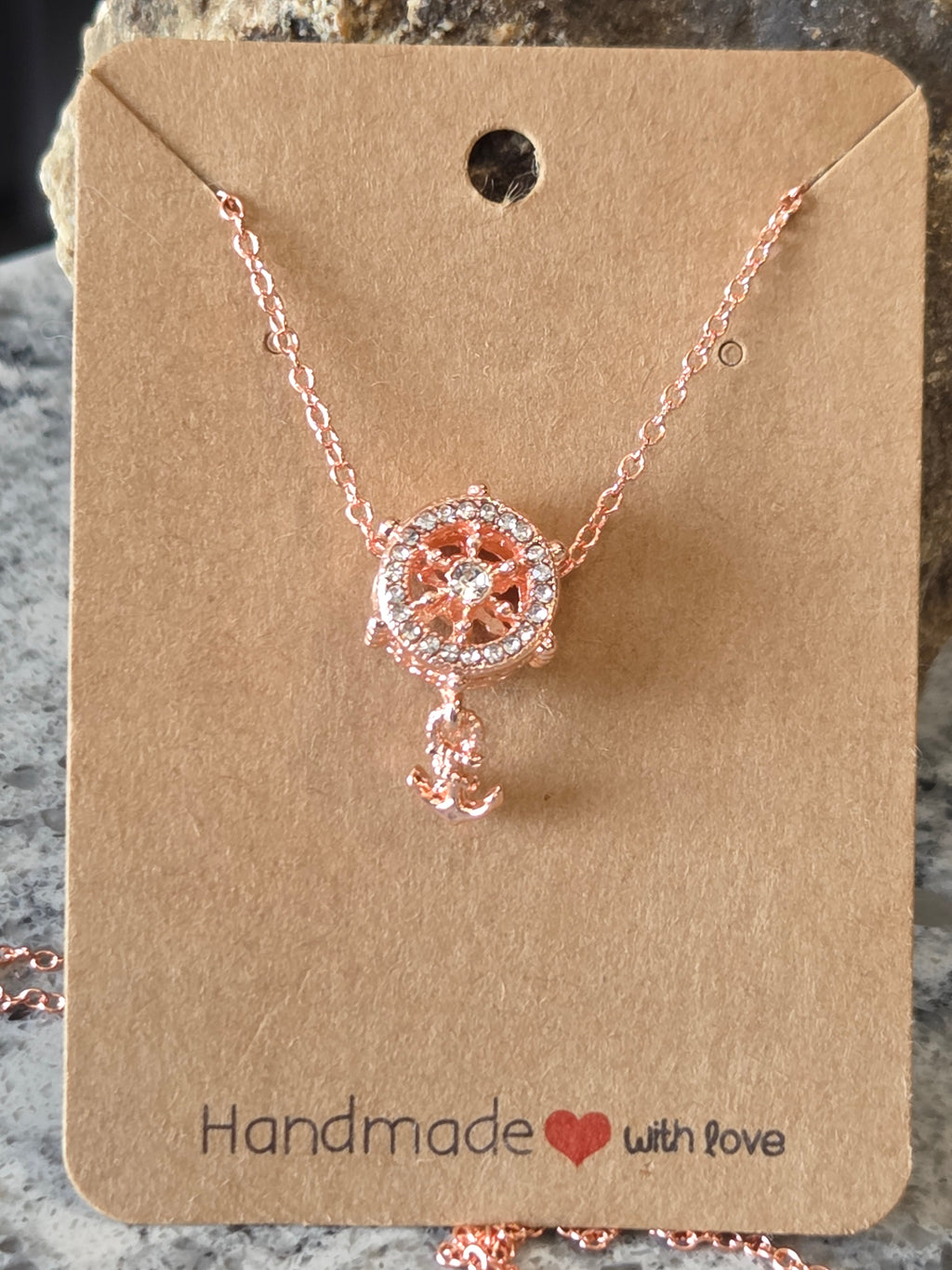 Nautical Helm & Anchor Pendant Bead with Rhinestones