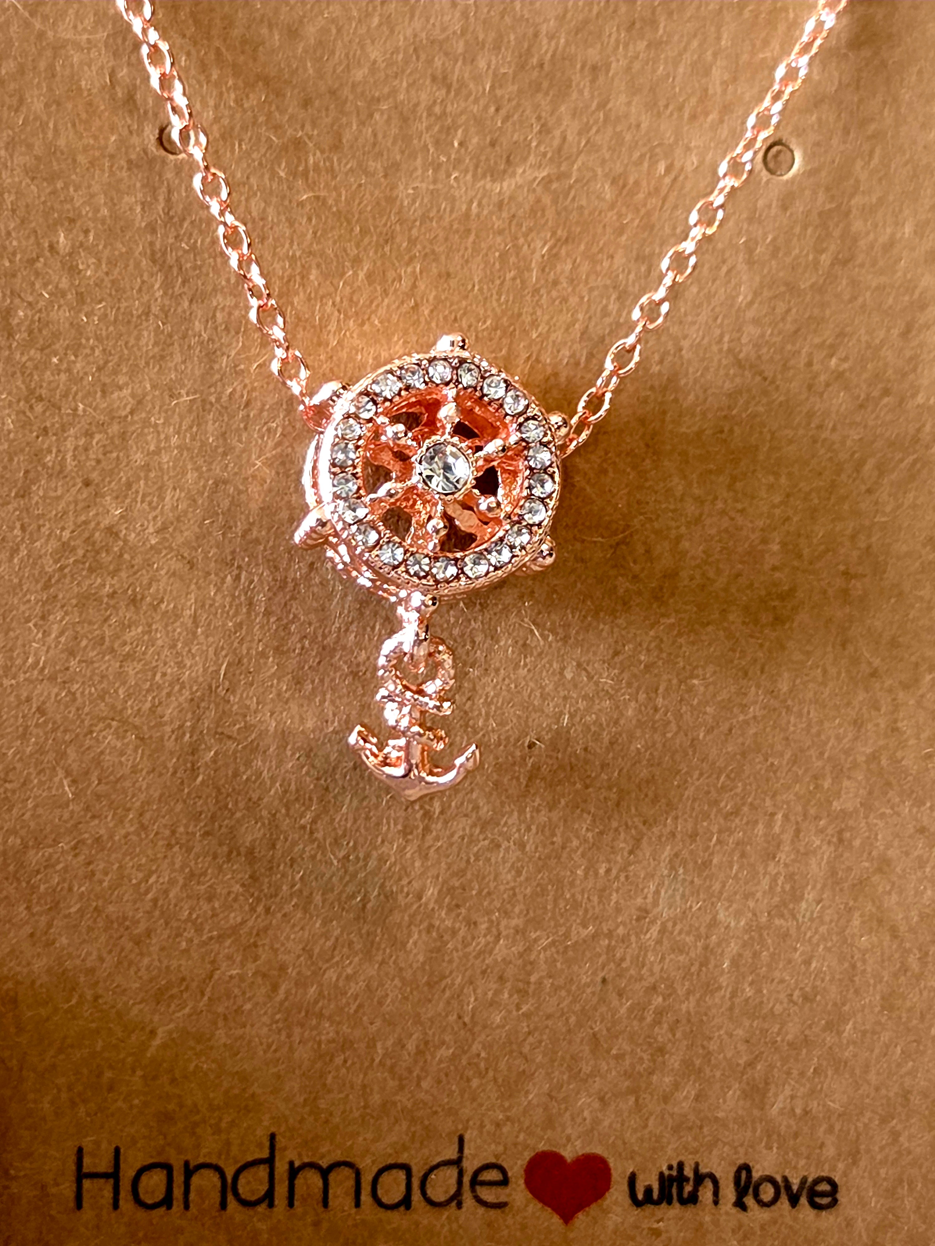 Nautical Helm & Anchor Pendant Bead with Rhinestones