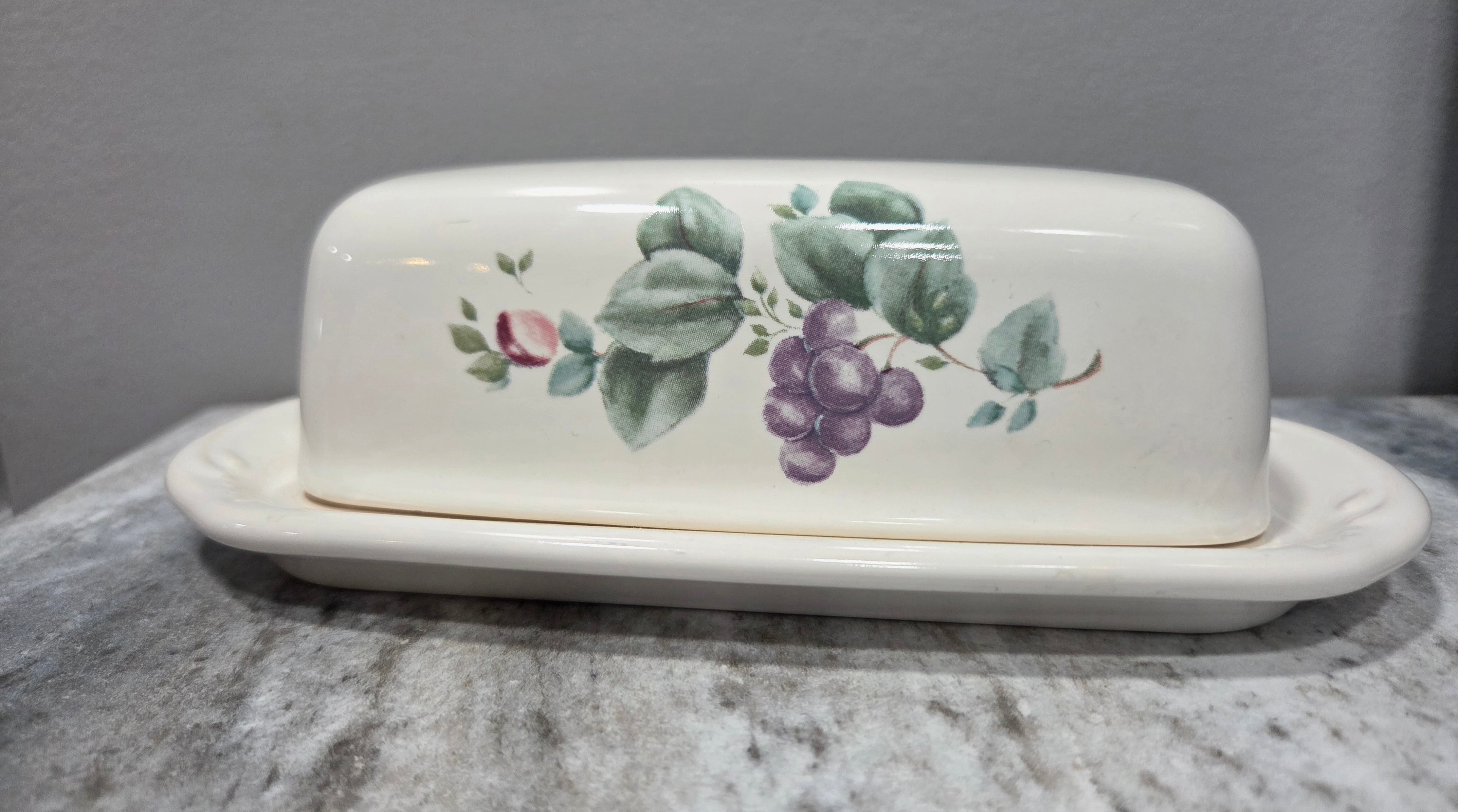 Pfaltzgraff Grapevine Covered Butter Dish - Discontinued Stoneware