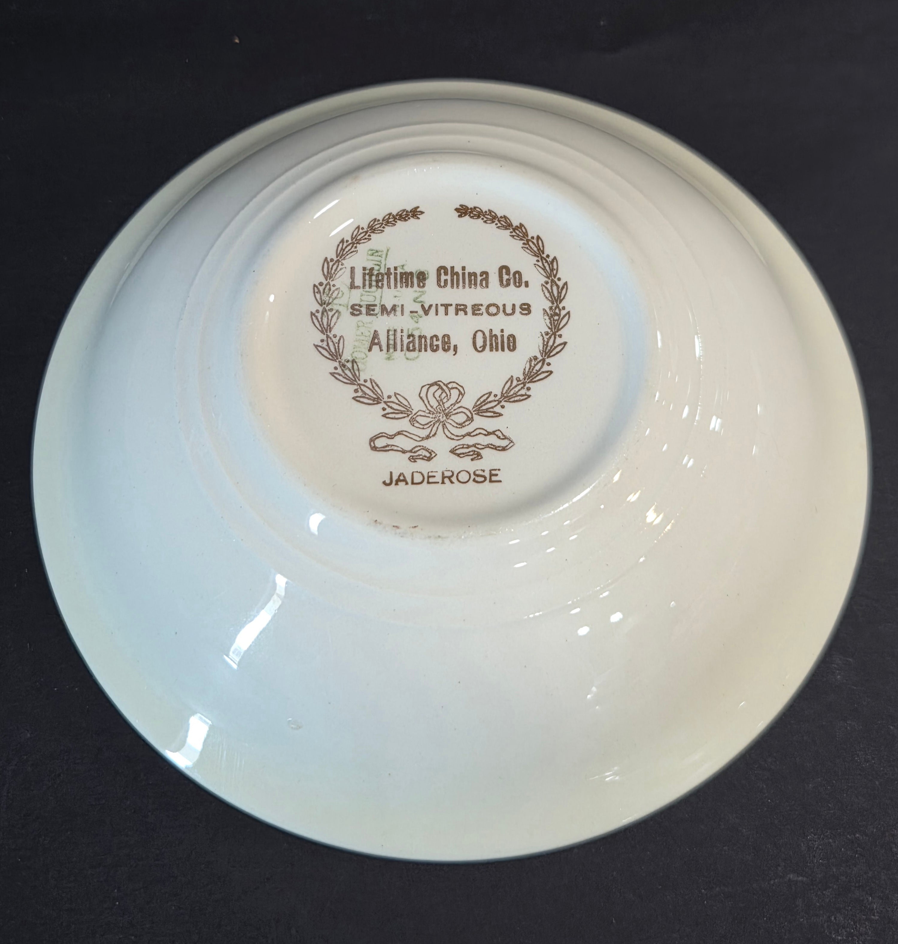 Lifetime Jaderose Fruit/Dessert/Sauce Bowl - Vintage USA China with Green Rim