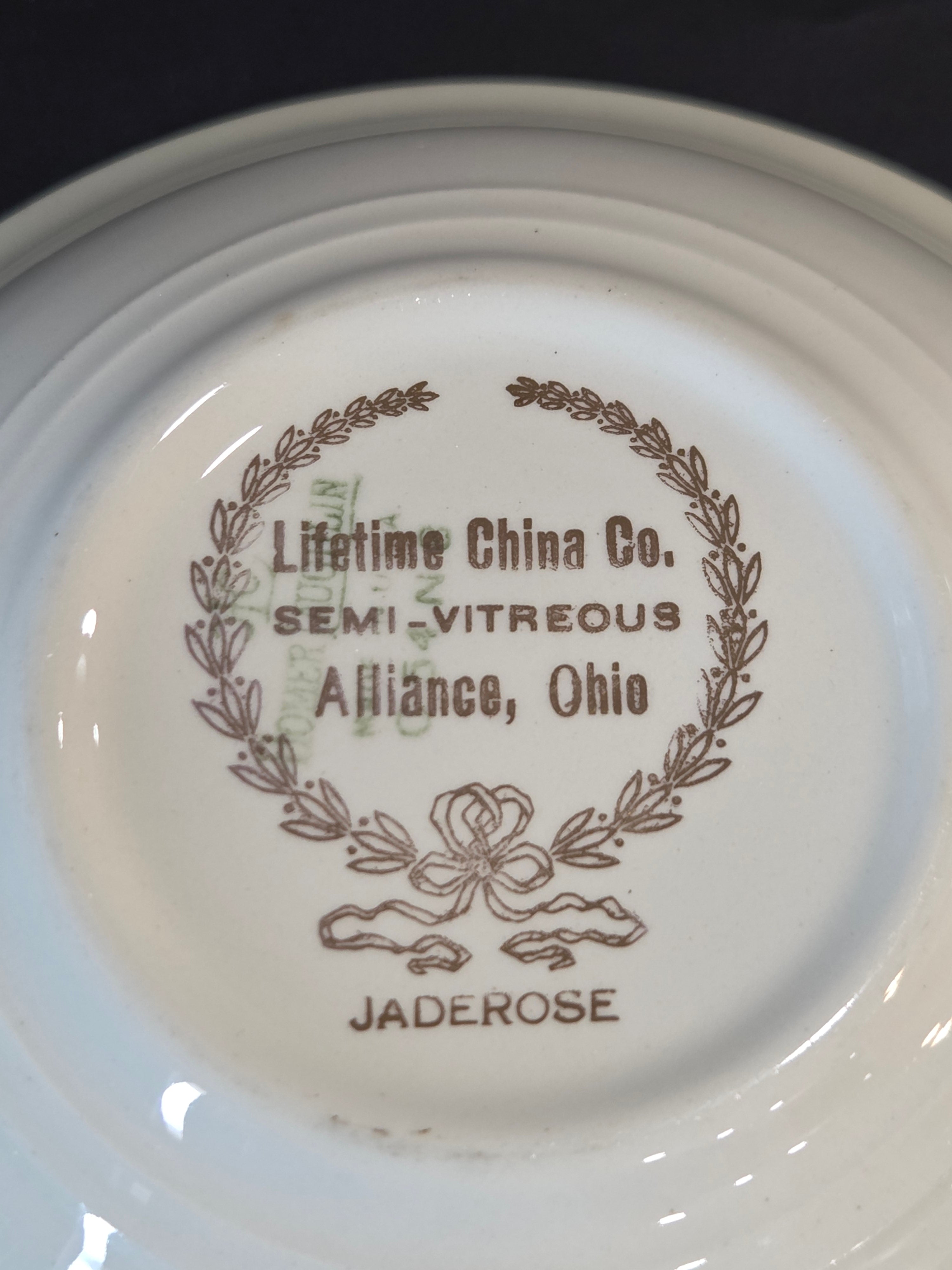 Lifetime Jaderose Fruit/Dessert/Sauce Bowl - Vintage USA China with Green Rim