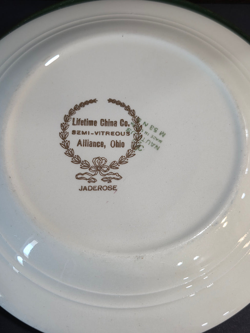 Lifetime Jaderose Salad Plate - Vintage USA China with Green Rim