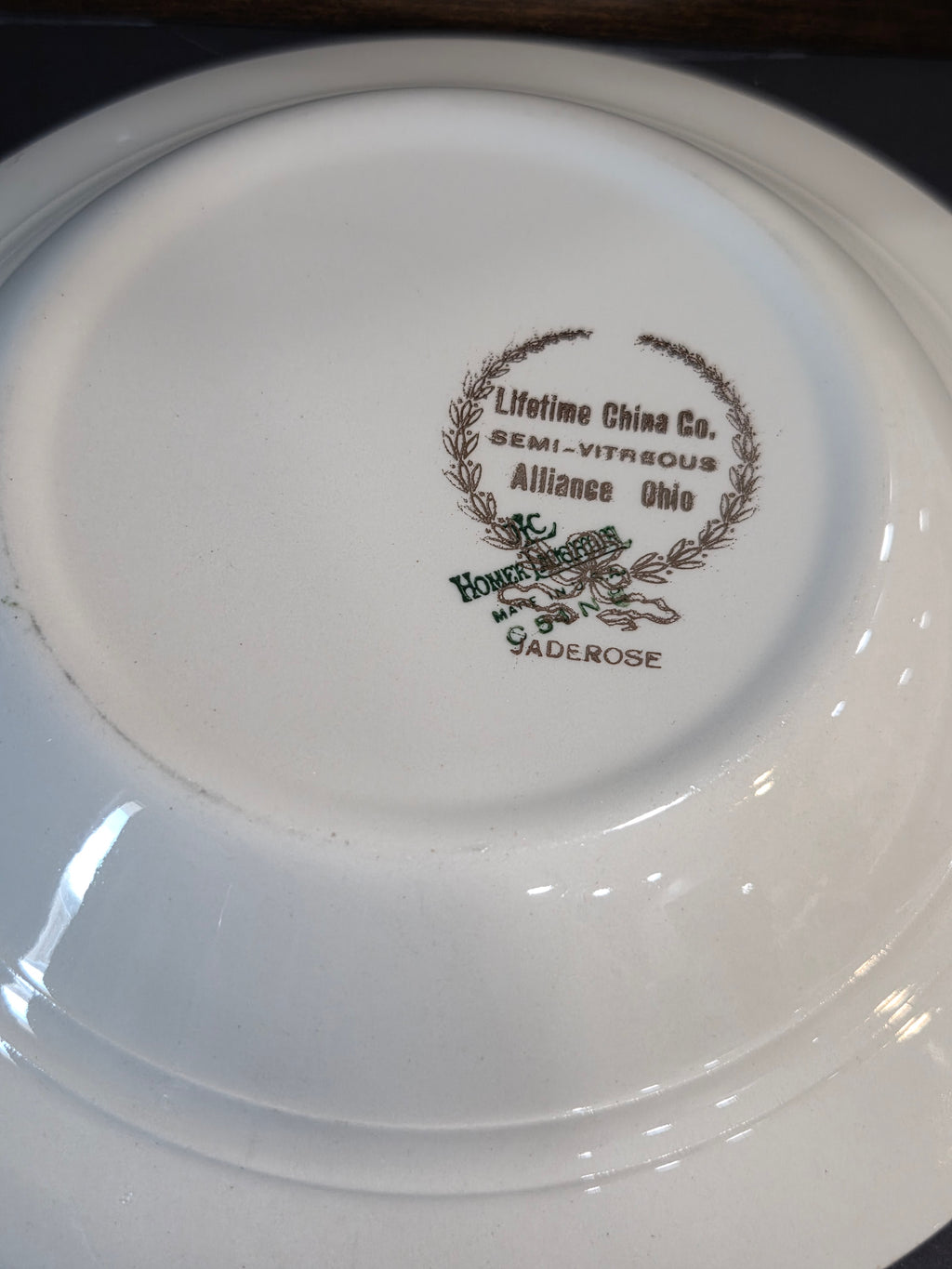 Lifetime Jaderose Rim Soup Bowl - Vintage USA China with Green Rim