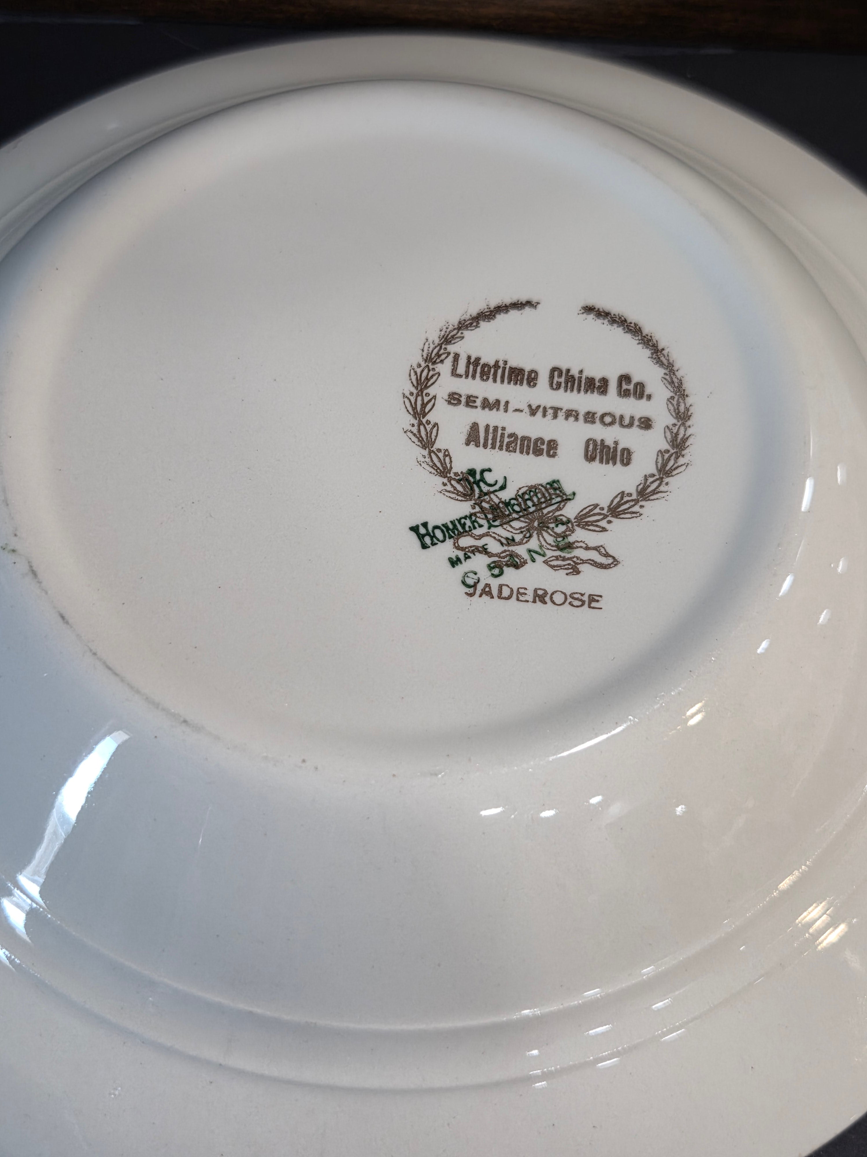 Lifetime Jaderose Rim Soup Bowl - Vintage USA China with Green Rim
