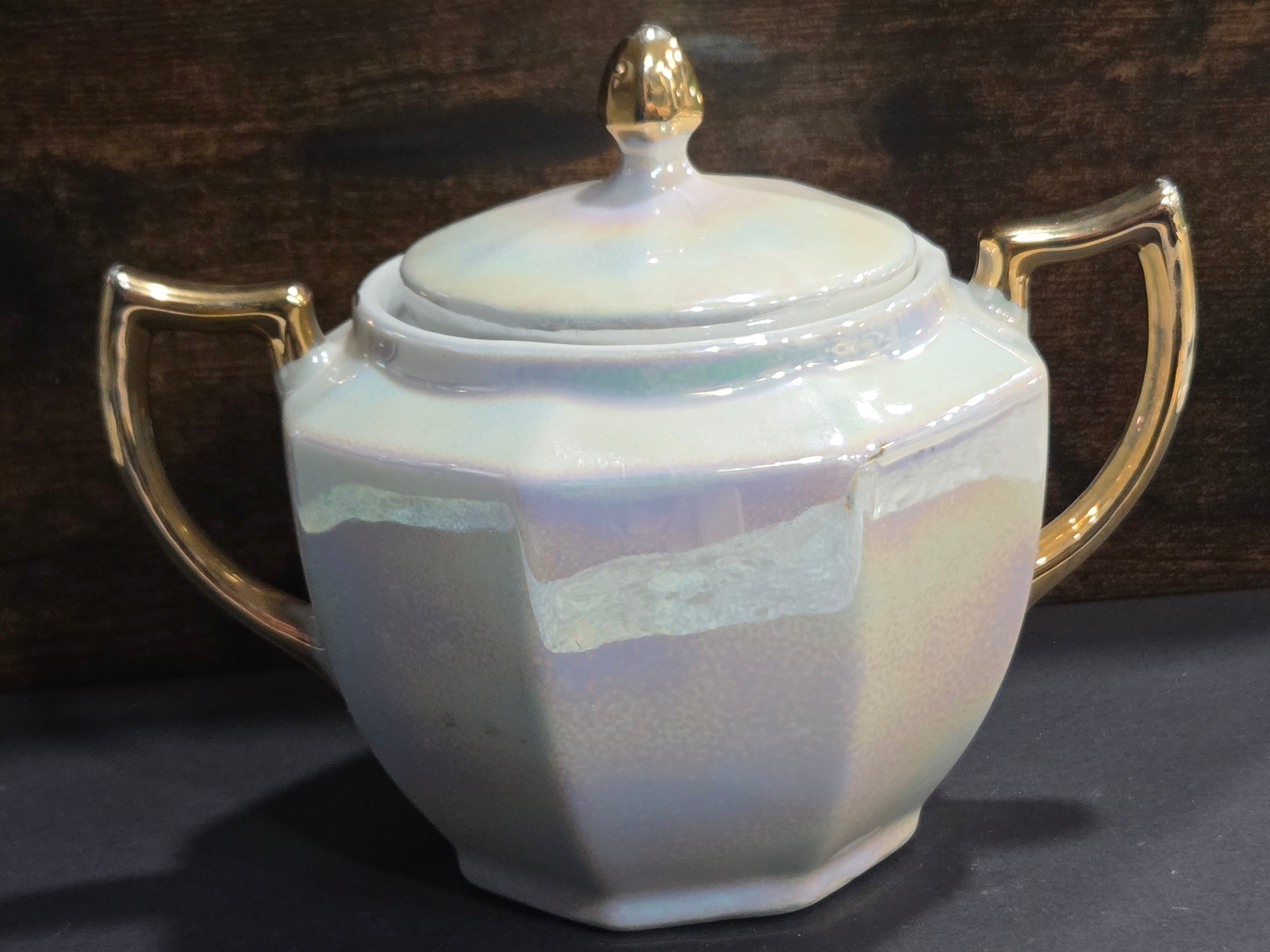 Eleanor Bavaria Lustreware Sugar Bowl with Lid - Hand-Painted Pink Roses