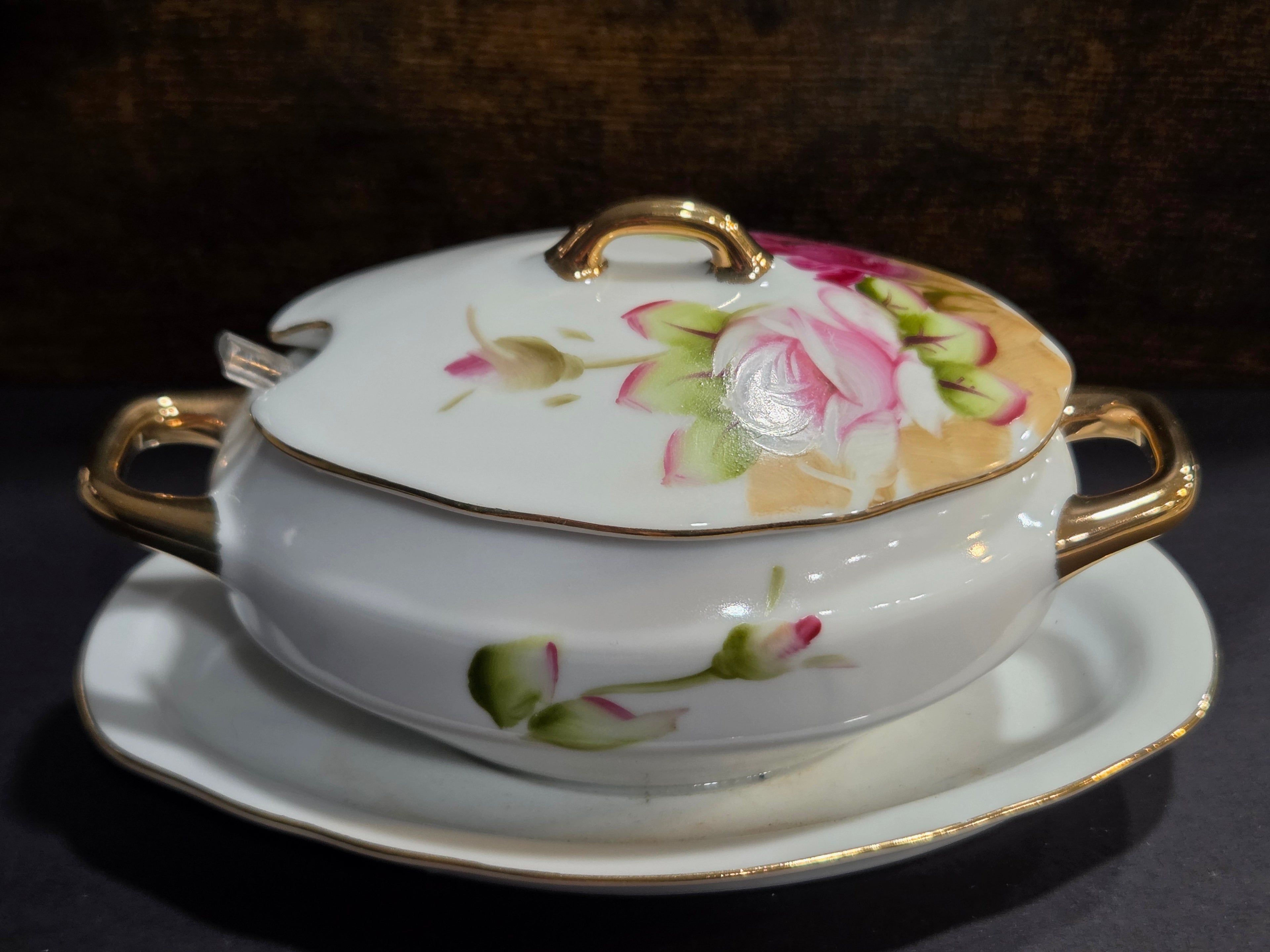 Lefton Sugar Bowl with Lid - Vintage 1950s Hand-Painted Pink Roses