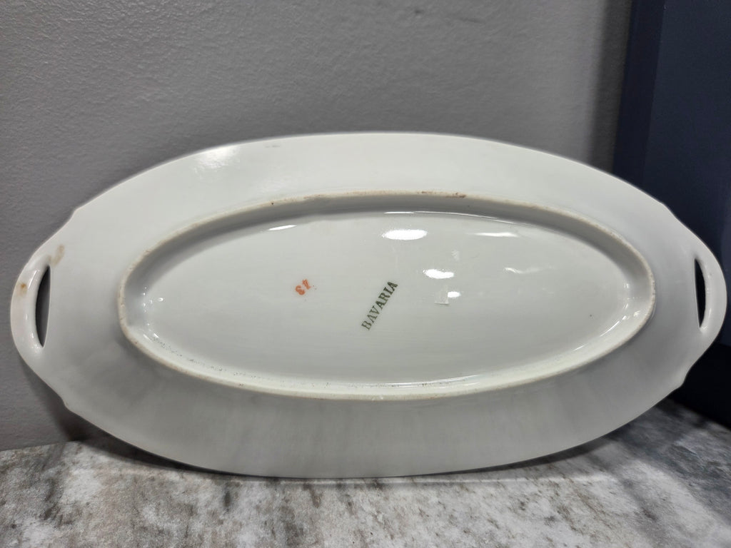Bavaria Germany 10" Oval Relish Dish with Handles - Vintage Floral Porcelain