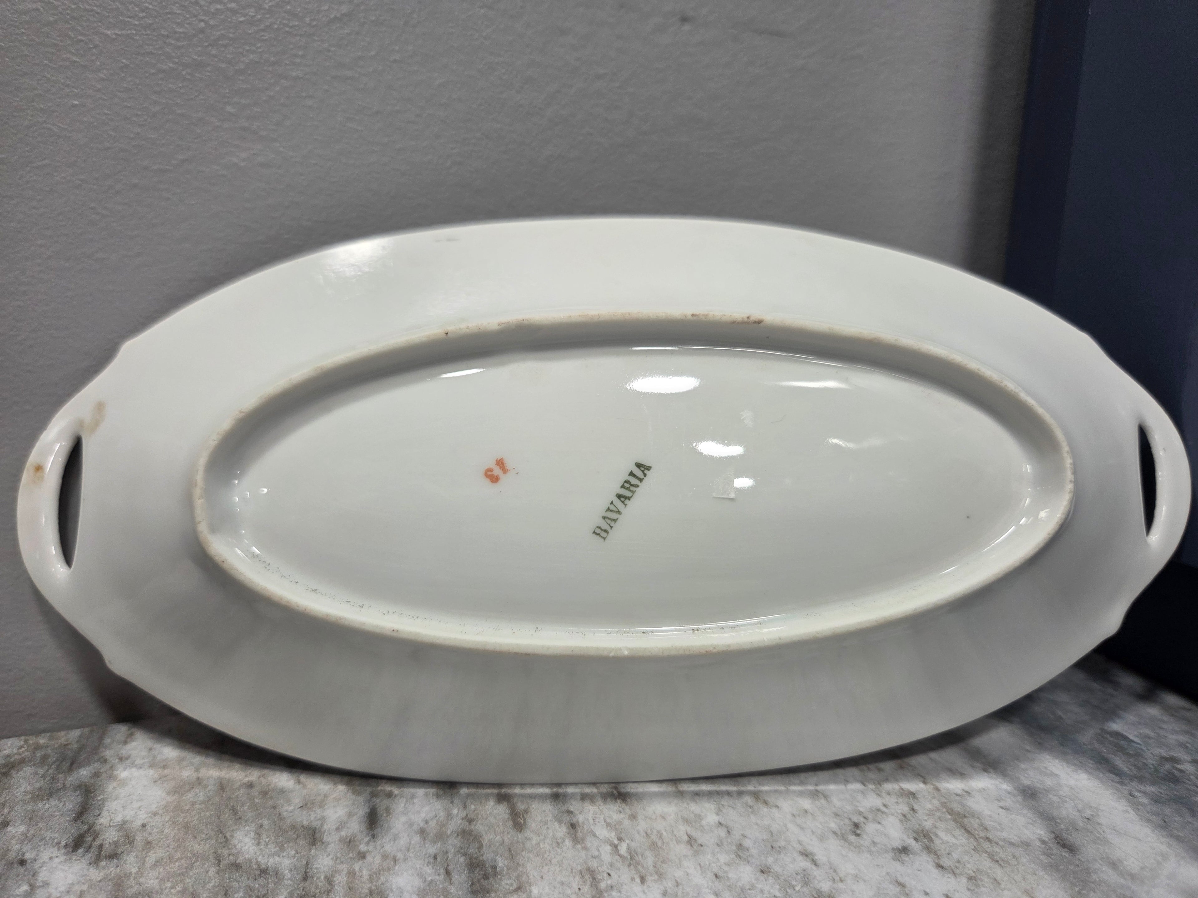 Bavaria Germany 10" Oval Relish Dish with Handles - Vintage Floral Porcelain
